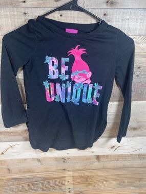 Dreamworks Trolls Be Unique (2016) Poppy Girls (6) Shirt Black Long Sleeve Top